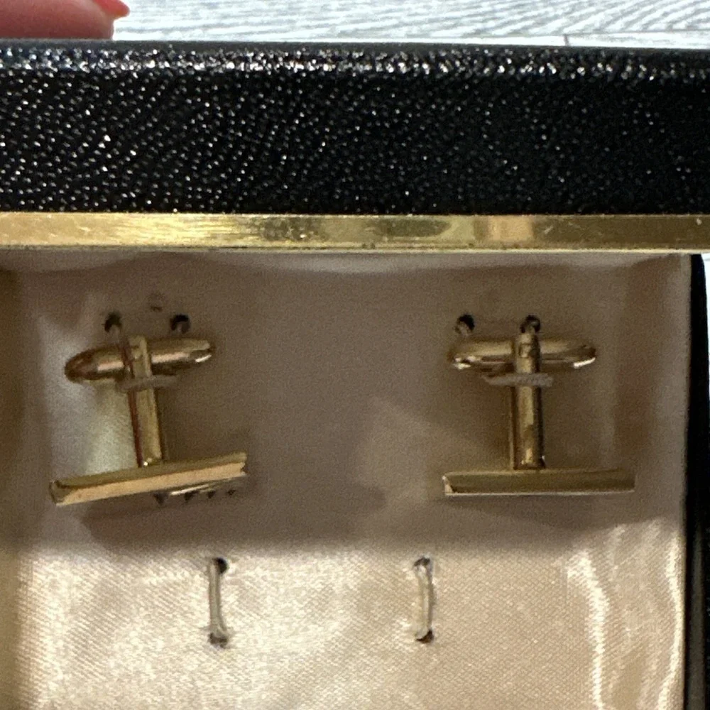 SPEIDEL Rectangular‎ Goldtone w/ Black Accent Cuff Links Vintage